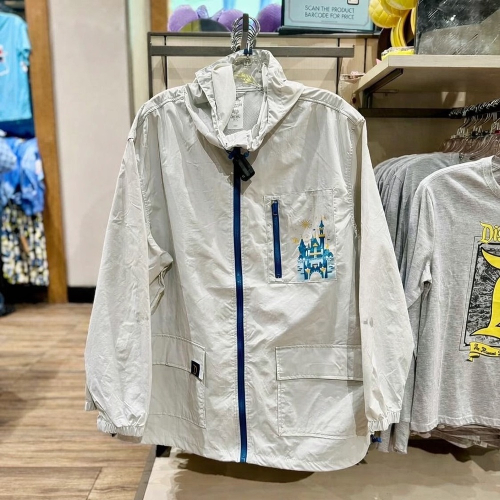 Disneyland Resort Windbreaker Jacket (S) Gray Hooded Lightweight Castle Graphic - Picture 2 of 10
